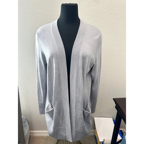 NORDSTROM | Gray Merino Wool Blend Cardigan Sweater Open Front Pockets | Medium - Picture 2 of 7